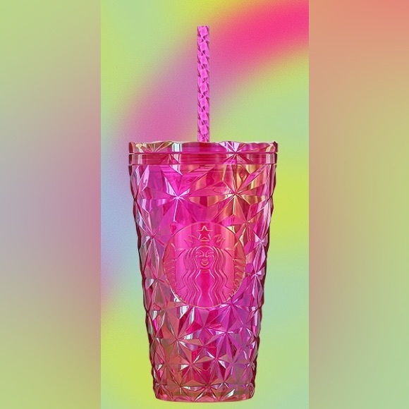Starbucks Summer 2024 Pink Iridescent Prism Cold Cup Tumbler with straw 16 oz - Picture 1 of 8